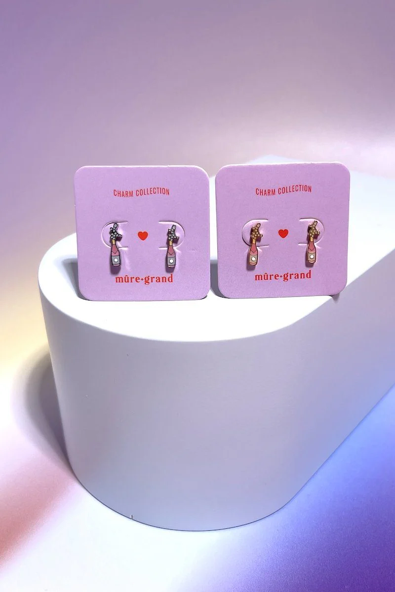 Champagne Bubbly Enamel Charm Stud Earrings - Image 3