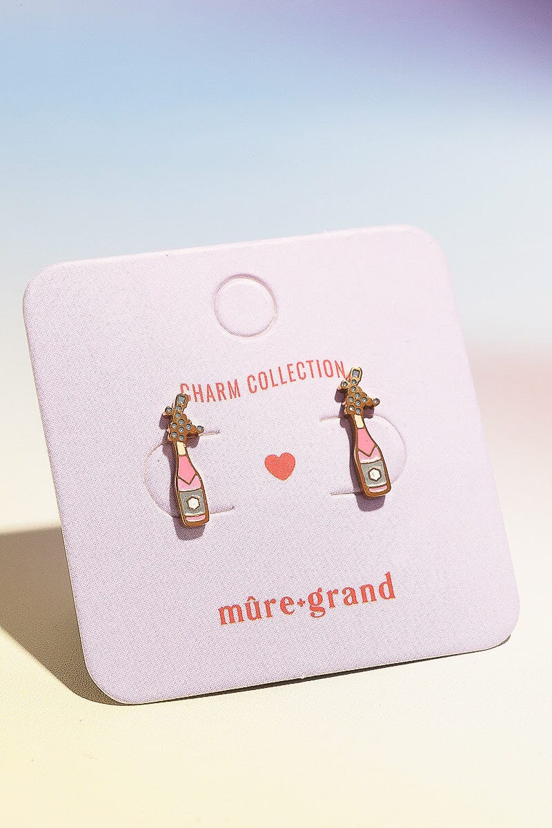 Champagne Bubbly Enamel Charm Stud Earrings - Image 4