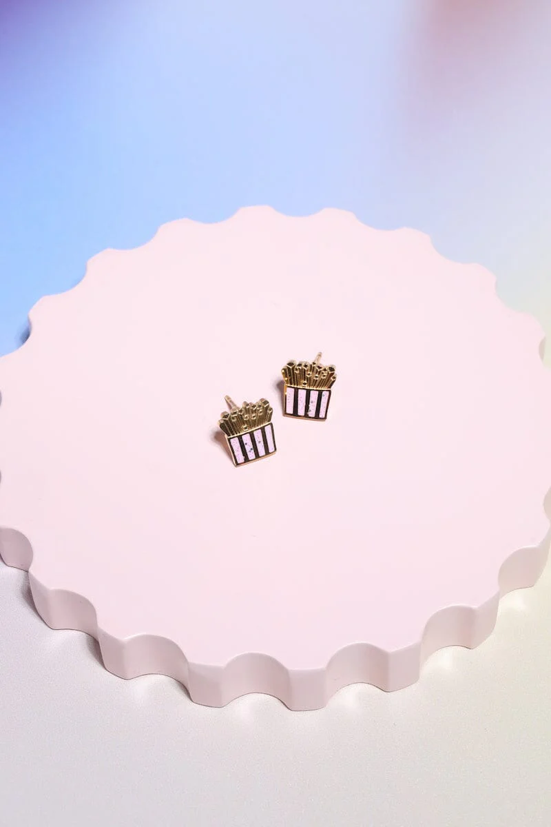 Fries Enamel Charm Stud Earrings - Image 3