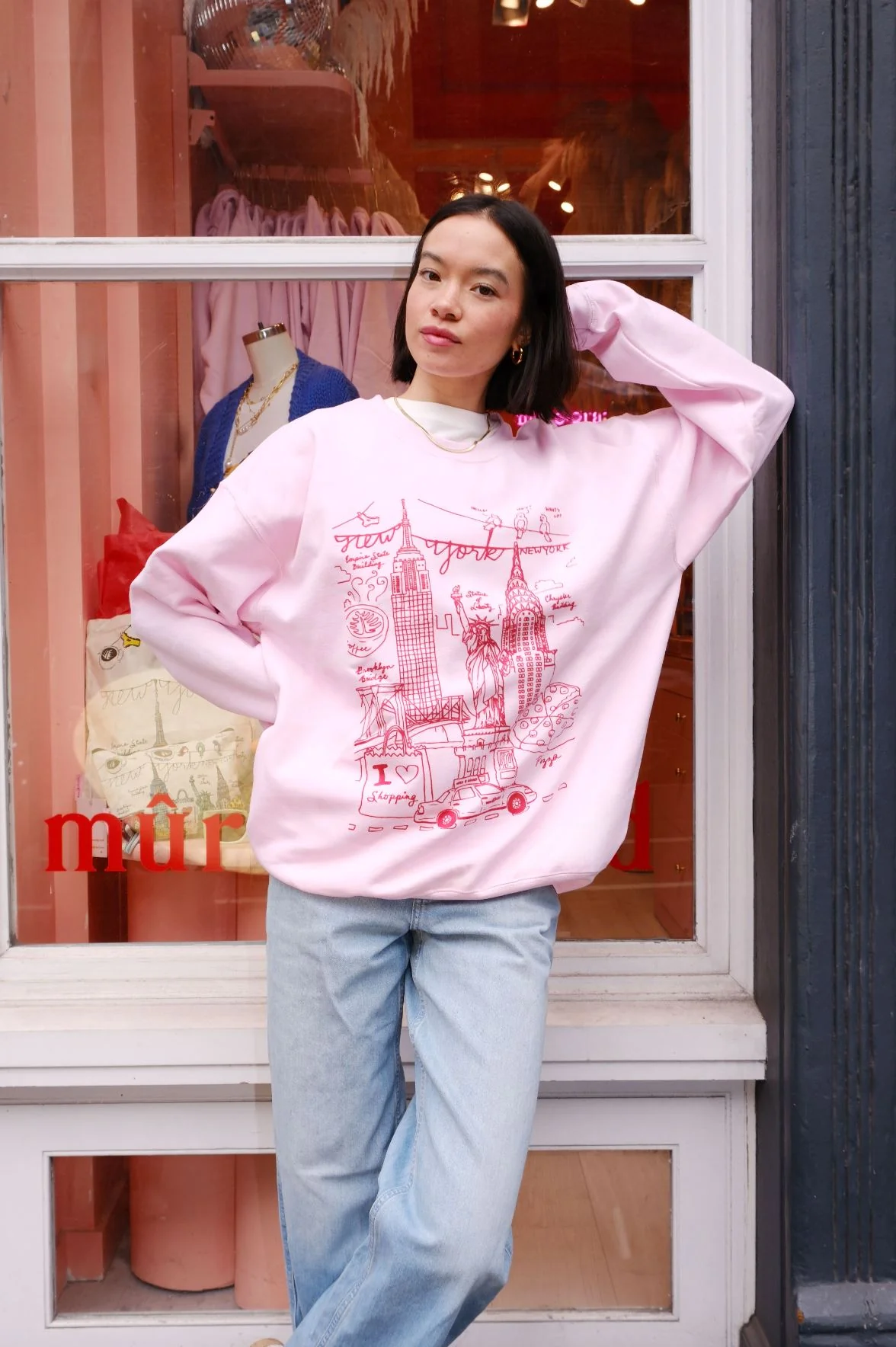 NY All Pink Illustration Sweatshirt - Image 3