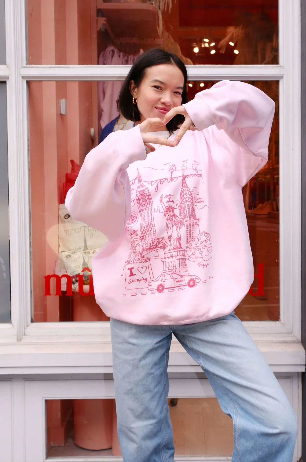 NY All Pink Illustration Sweatshirt - Image 4