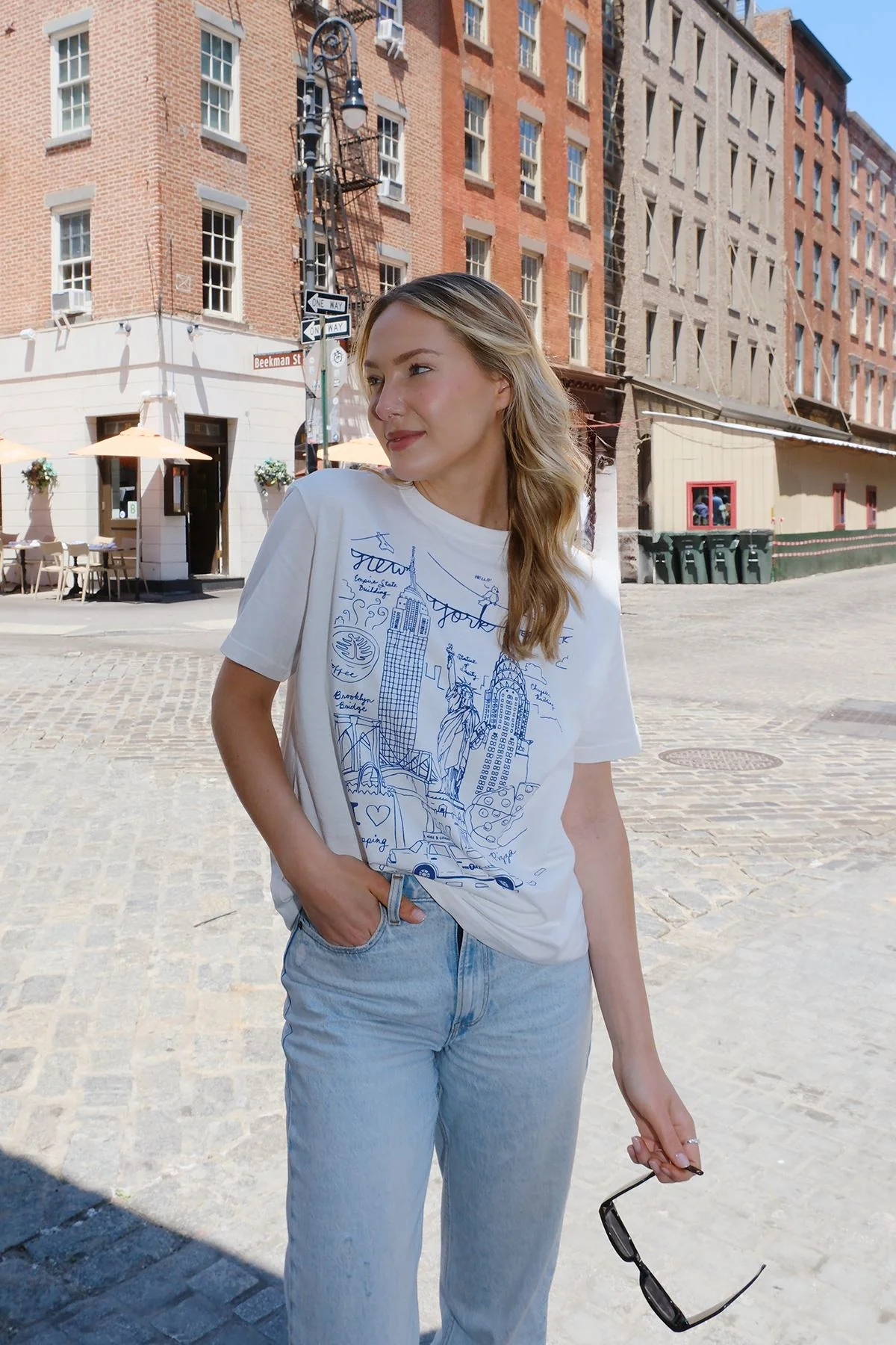 NY Illustration Blue Lines Graphic T-shirt - Image 4